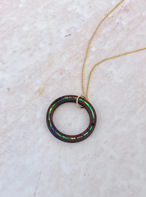 'OLI Koa Wood/Abalone Gold 18” Necklace