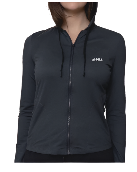 CABANA DAZE Heather Black Hooded UPF50 Zip Up