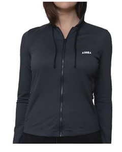 CABANA DAZE Heather Black Hooded UPF50 Zip Up