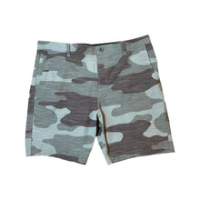 Greyscale camo adult walk shorts with button and zipper closure