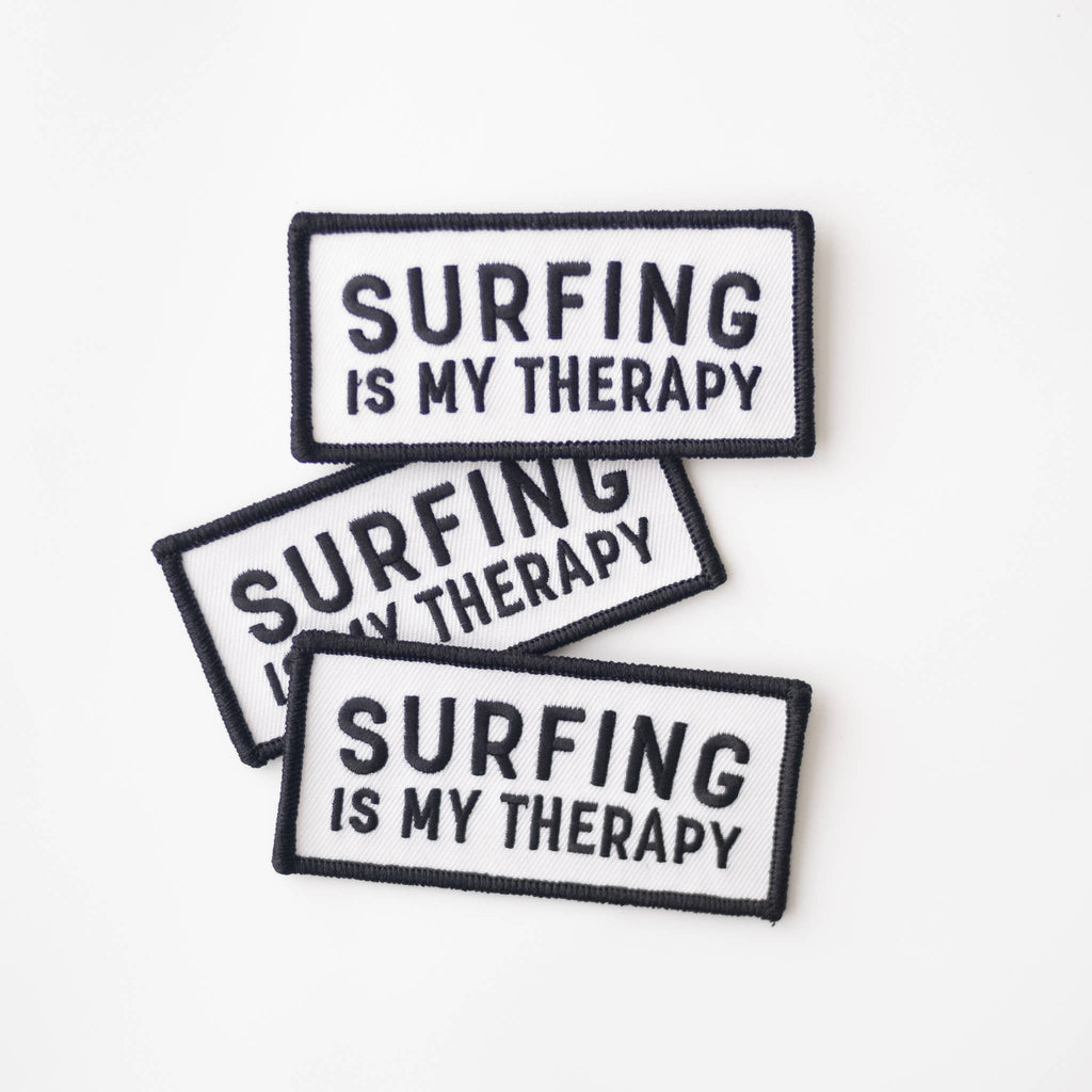 SURFING IS MY THERAPY Decorative Iron On Embroidered Patch | Union Made
