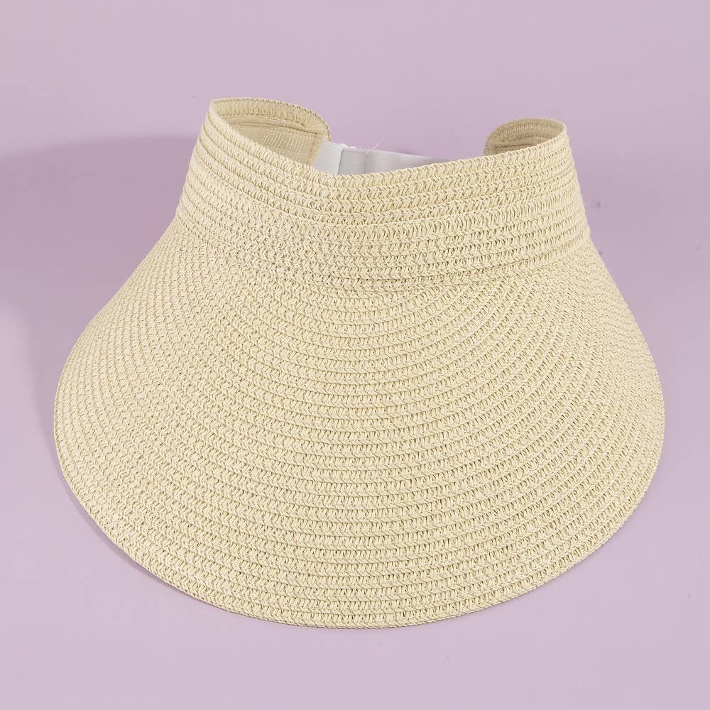 RAFFIA Woven Straw Open Top Sun Visor