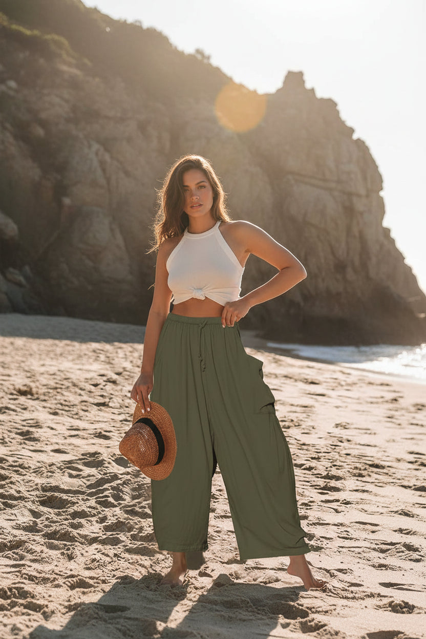 WANDERER Army Green Wide-Leg Pants
