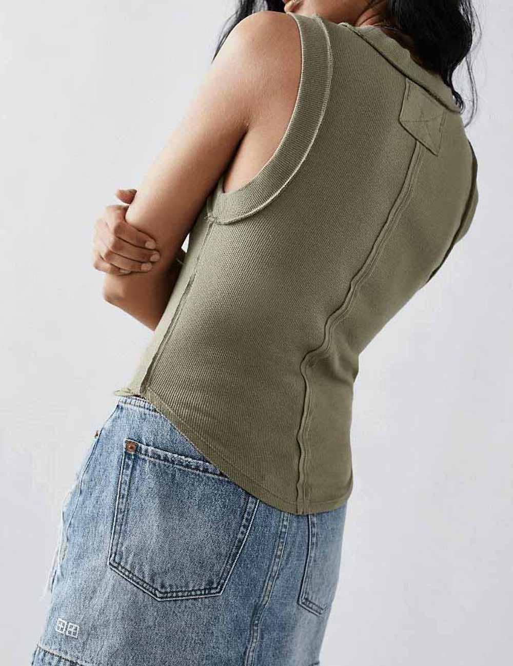 COAST Army Green Ribbed Sleeveless Tank Top | Boho Beach Collection