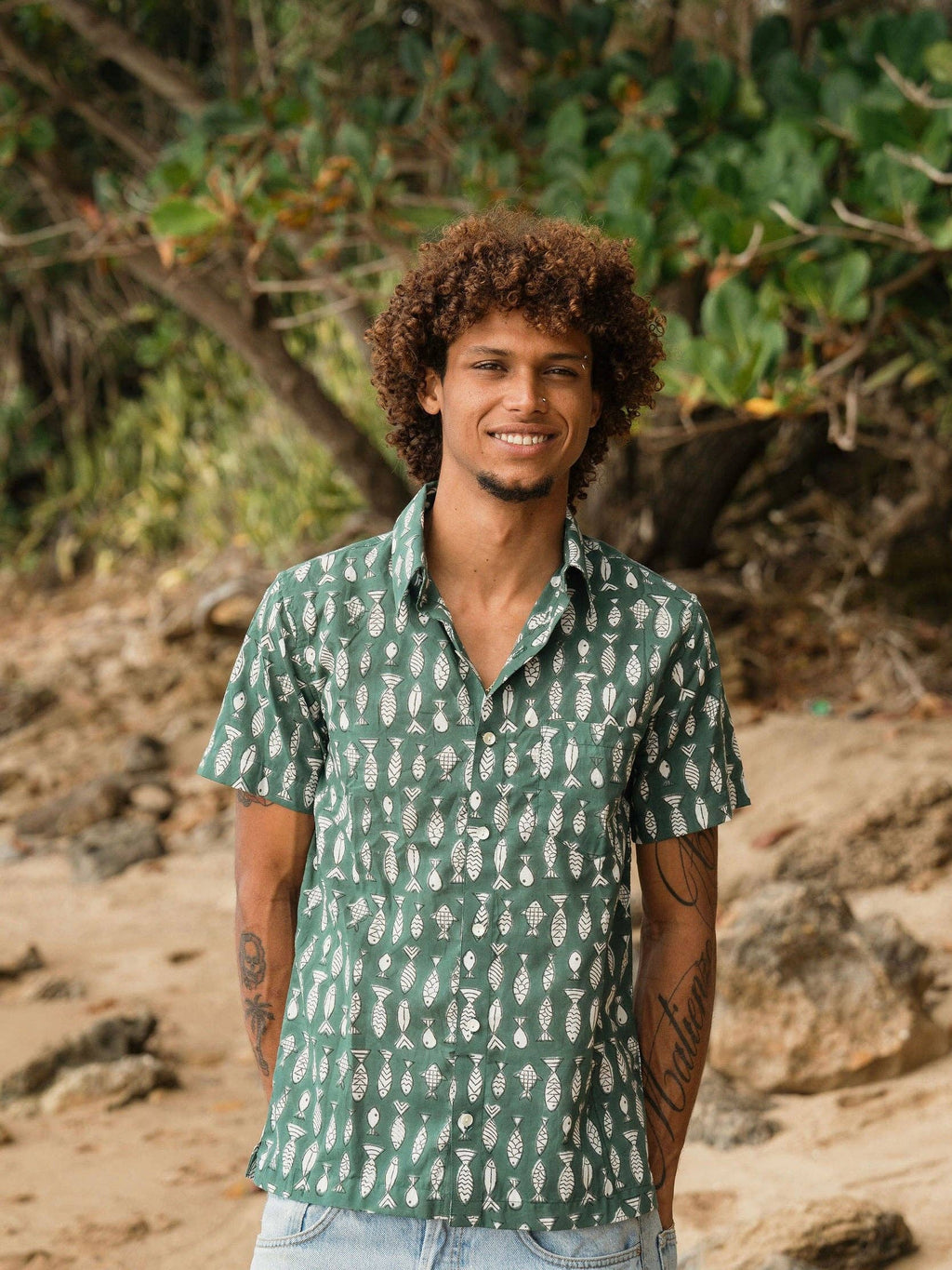 PESCADO Green Short Sleeve Button Down Shirt
