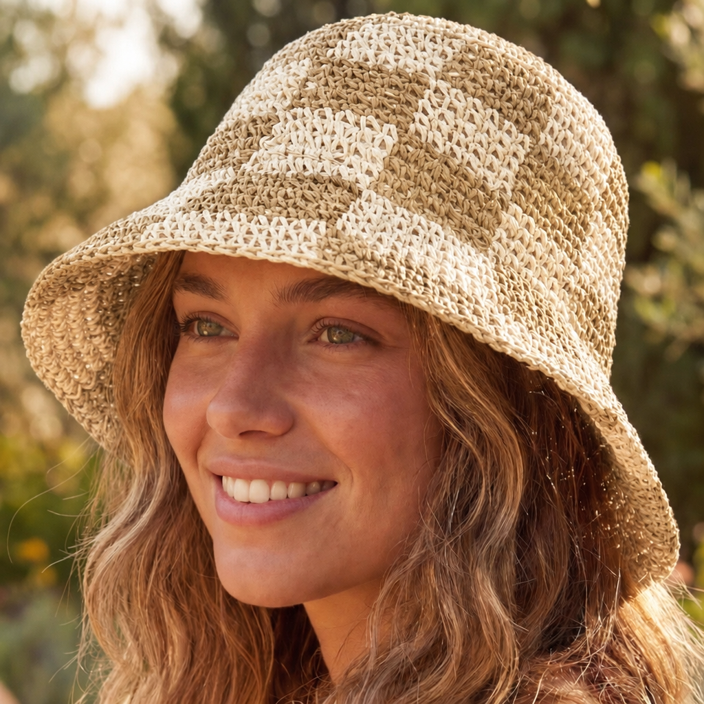 Check Mate hat recolored to beige and ivory