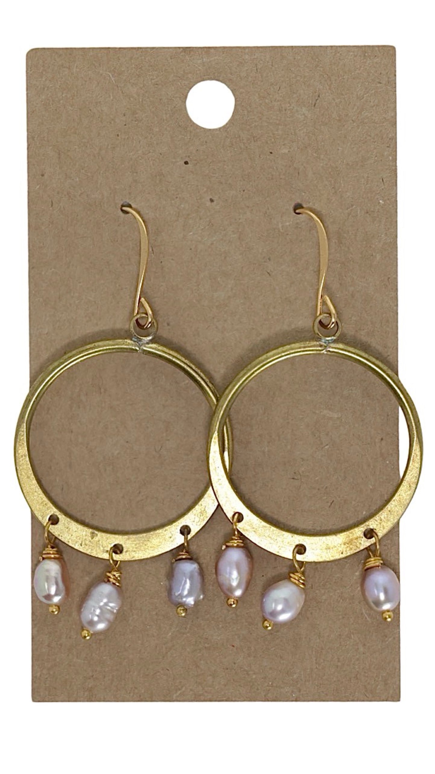 Gypsy Feet Gems "Circle Hoops with triple Freshwater Pearl drops" Earrings