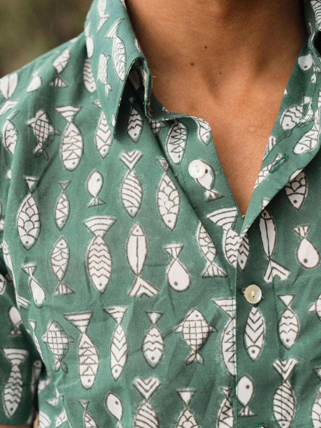 PESCADO Green Short Sleeve Button Down Shirt