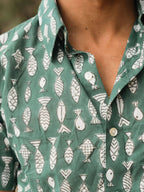 PESCADO Green Short Sleeve Button Down Shirt