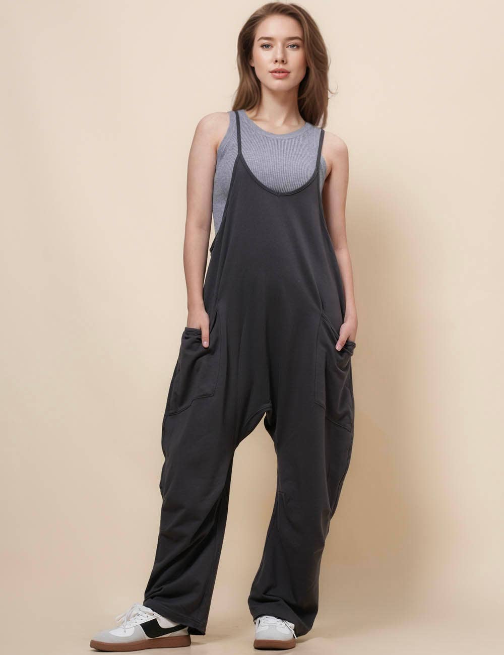 LANI Washed Black Sleeveless Jumpsuit