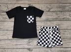 CHECKERED Black Tee w/ Pocket and Shorts Set
