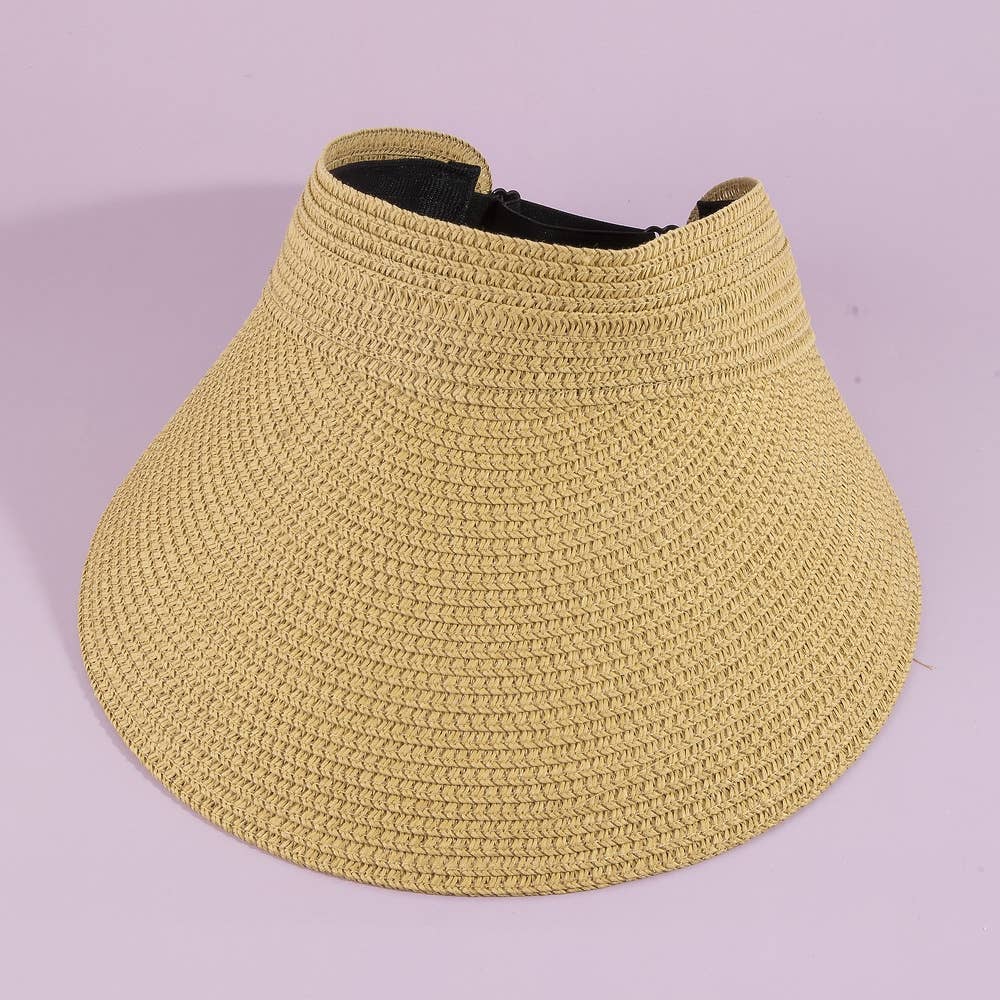 RAFFIA Woven Straw Open Top Sun Visor