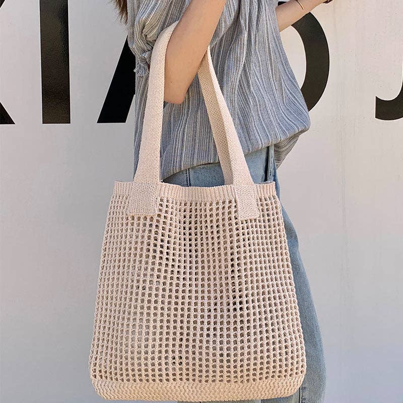 Crochet Knit Beach Bag - Khaki