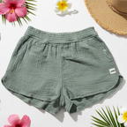 Mahina Sage Beach Shorts - Studio Flat Lay