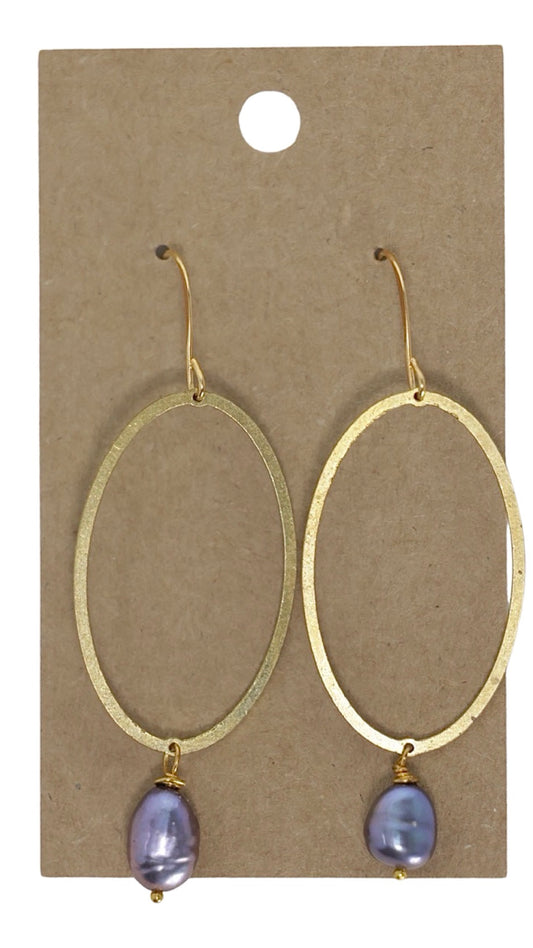 Gypsy Feet Gems "Oval Hoops with Freshwater Pearl" Earrings