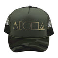 MAUKA TO MAKAI Olive Camo/Gold Adult Trucker