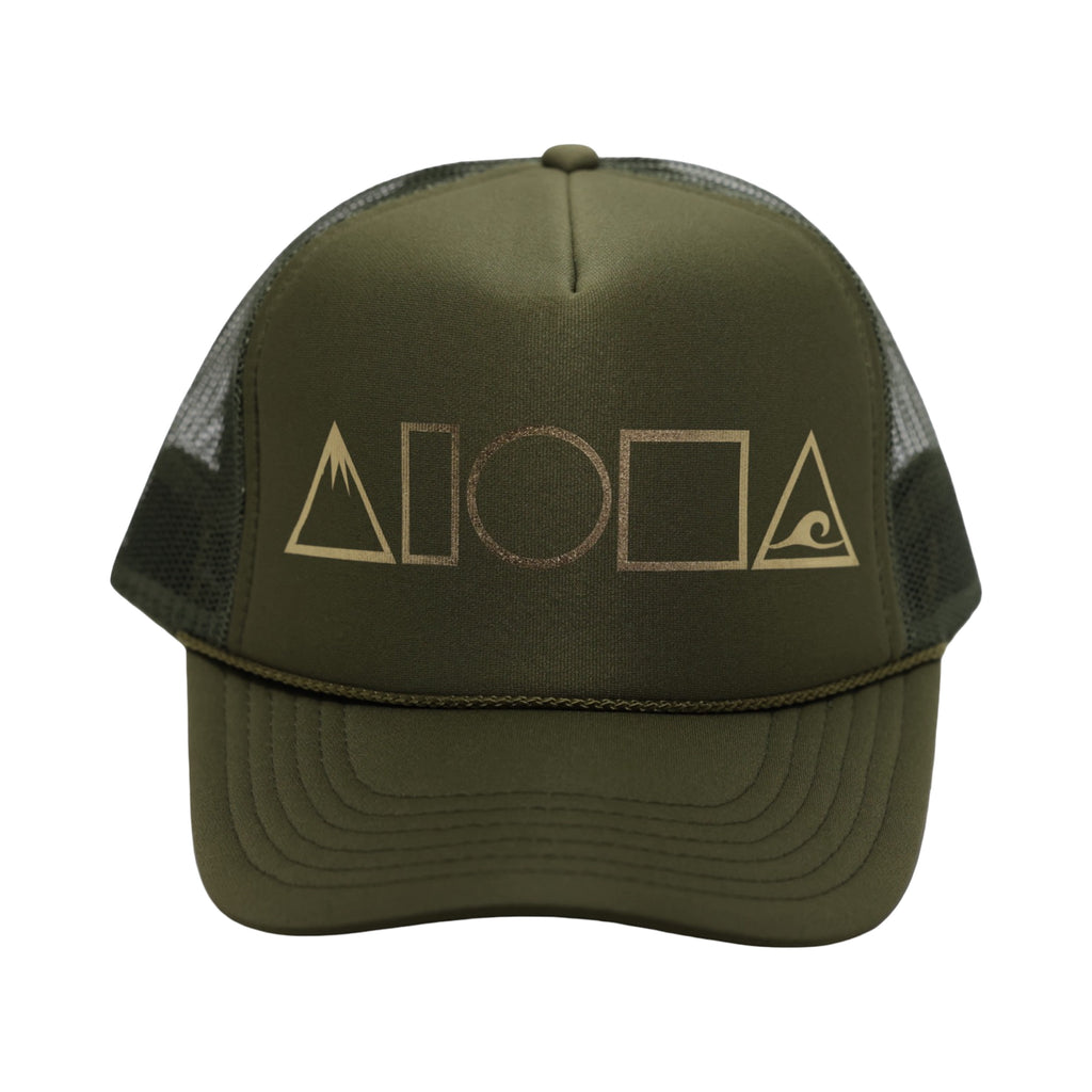 MAUKA TO MAKAI Army Green/Gold Adult Trucker