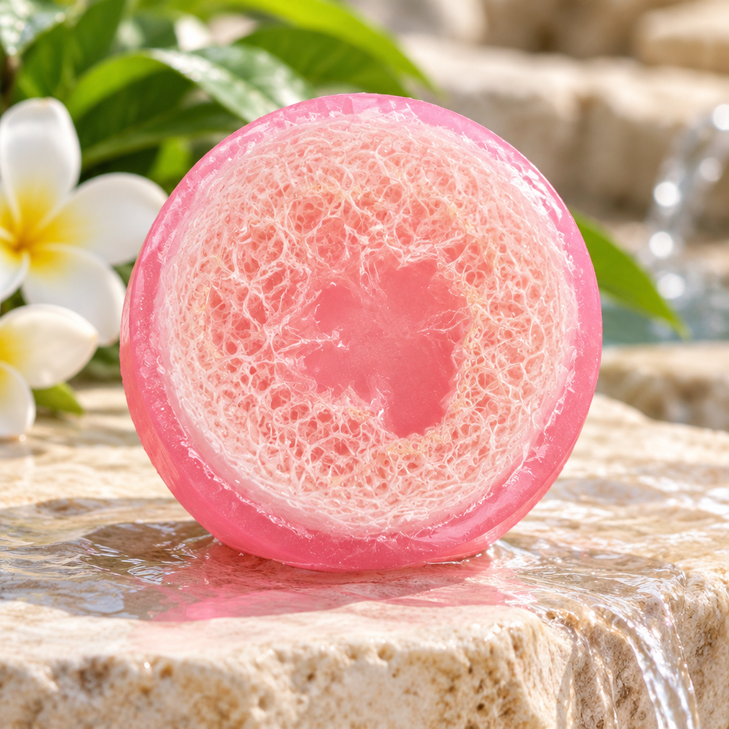 Plumeria loofah soap lifestyle image