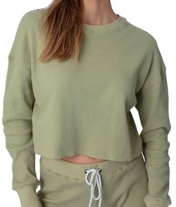 Sophie Micro Waffle Pull Over Sweat Shirt - OLIVE