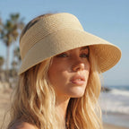 RAFFIA Woven Straw Open Top Sun Visor