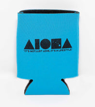 Blue Aloha Shapes ® logo koozie with tagline below "It's not just love, it's a lifestyle"