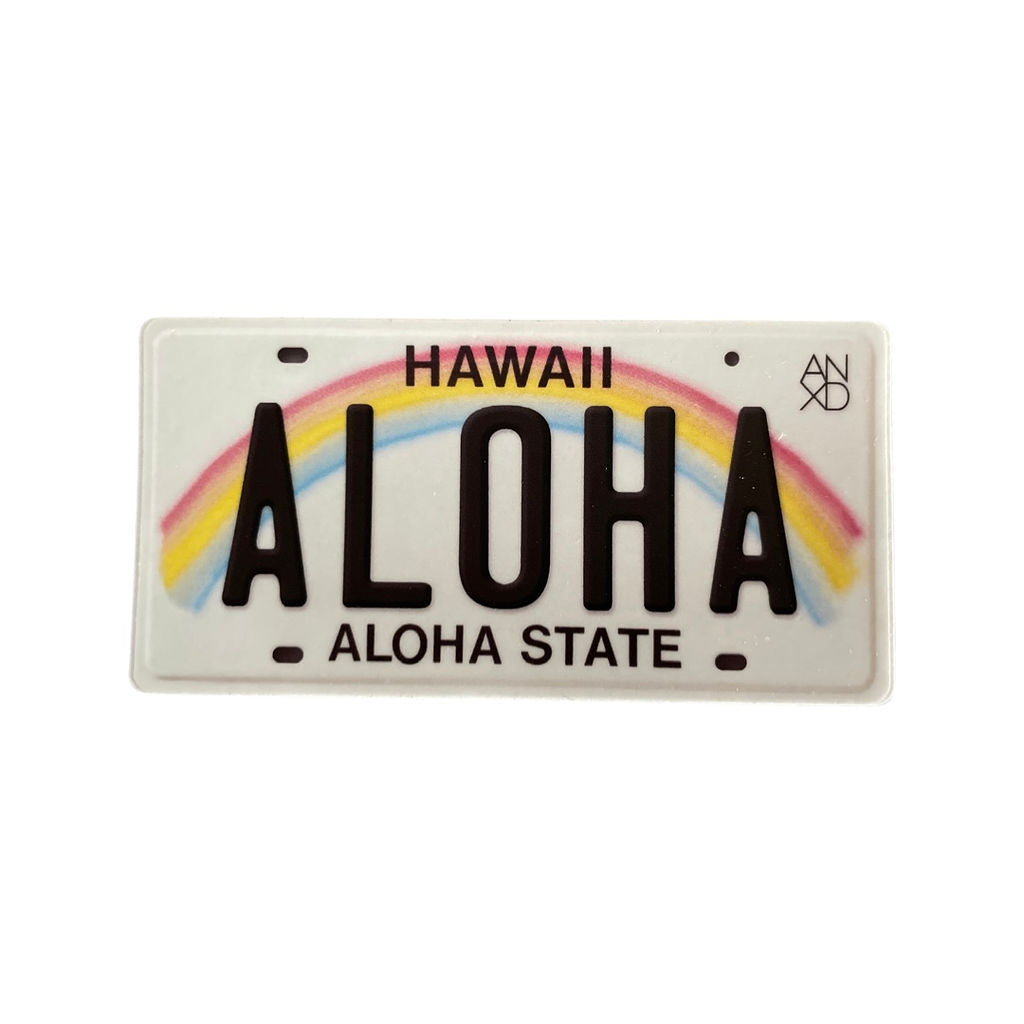 Sticker designed on Maui Hawaii of an Aloha State license plate