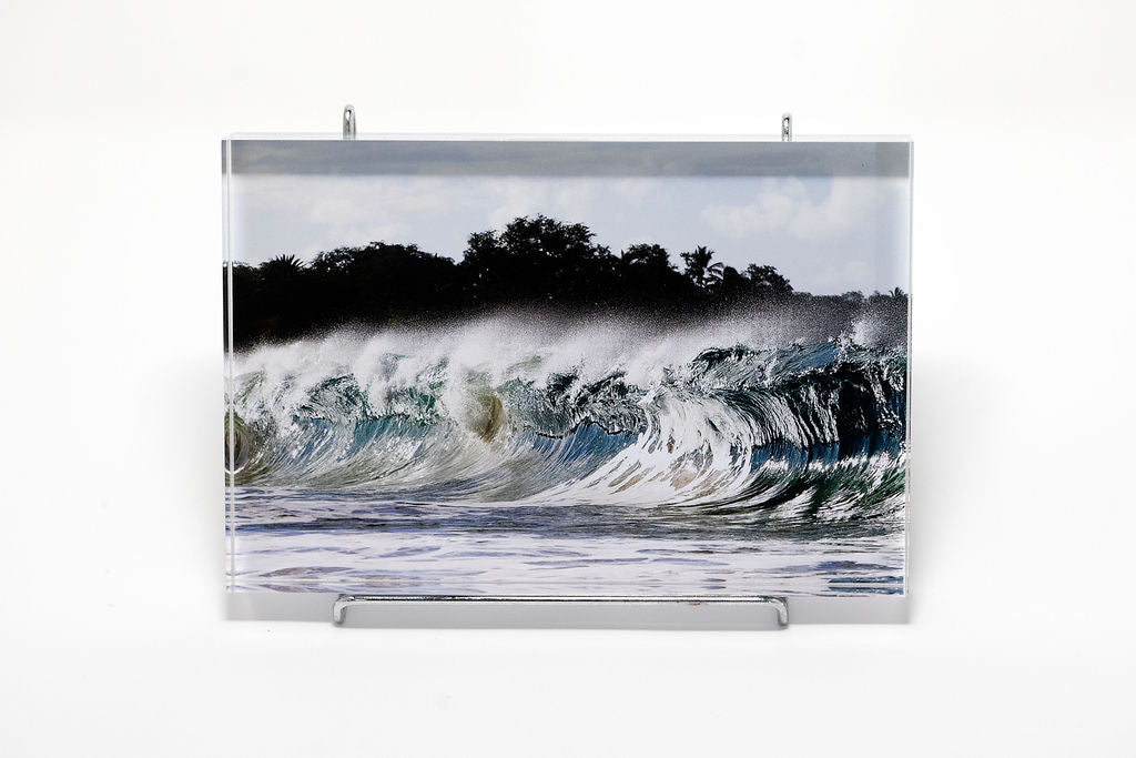 Stu Soley fine art acrylic photo block of a powerful surf wave taken an Makena, Maui