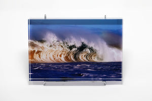 Stu Soley fine art acrylic photo block of a giant wave at Makena Beach in Maui Hawaii