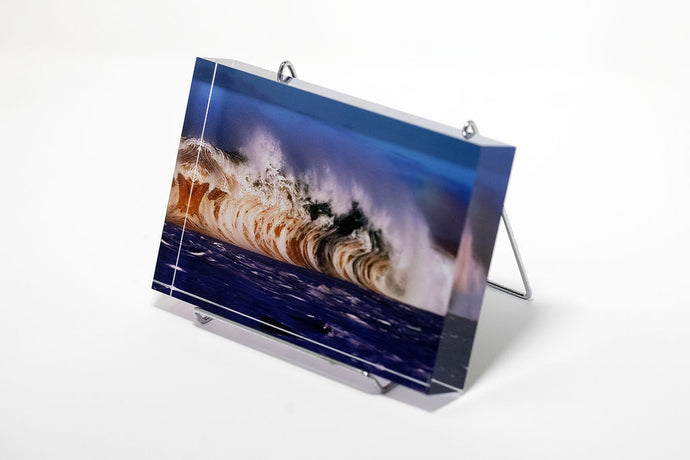 Stu Soley fine art acrylic photo block of a giant wave at Makena Beach in Maui Hawaii