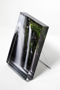 Stu Soley fine art acrylic photo block showing a group of waterfalls along the Road to Hana  in Maui Hawaii