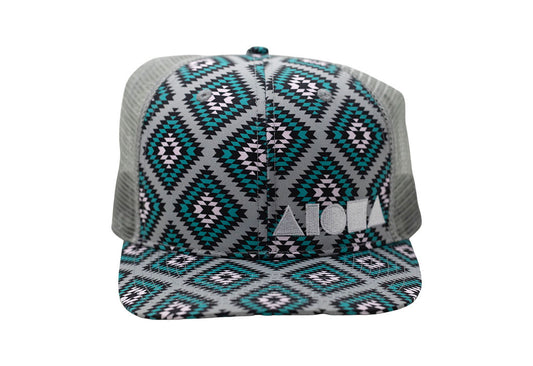 Blue/grey quilted diamond pattern adult curved bill snapback hat designed on Maui Hawaii