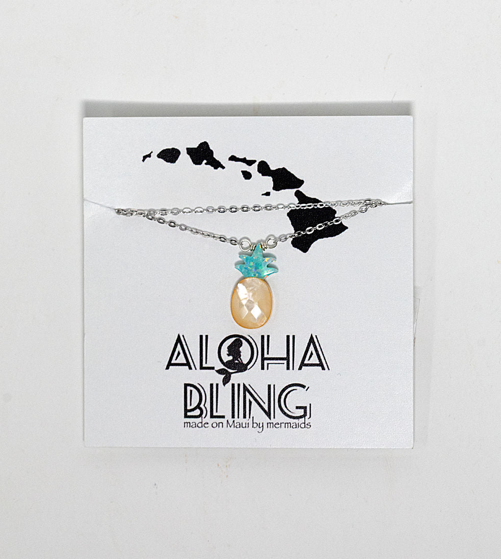 Aloha Bling "Green Opal & Mother-of-Pearl Pineapple" Necklace
