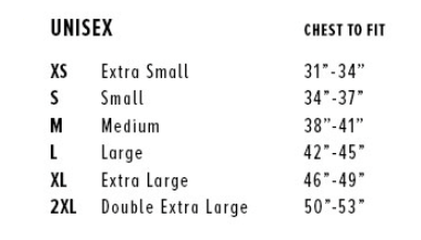 Unisex t-shirt size chart