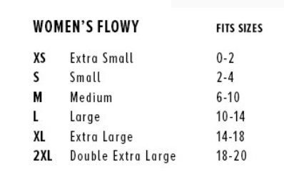 Womens flowy muscle tee size chart