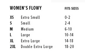 Womens flowy muscle tee size chart