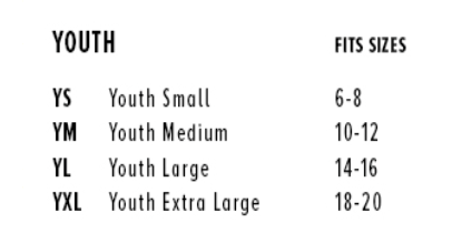 youth t-shirt size chart