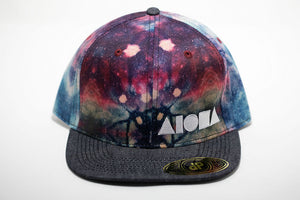 Tie-dye pattern adult flat brim snapback hat embroidered with white Aloha Shapes ® logo