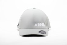 Delta Flexfit adult hat in light grey embroidered with Aloha Shapes® logo in white