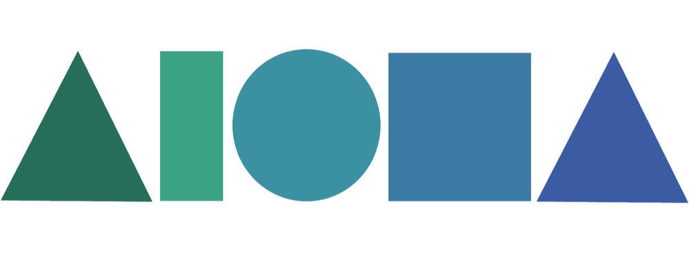 Vinyl die-cut decal sticker. Aloha Shapes® logo with each shape in a different shade of blue.