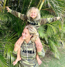 Mother and daughter wearing matching Youth and Adult camo print hoodies