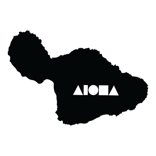 Vinyl decal cut out in shape of Black Maui with cutout of Aloha Shapes® logo