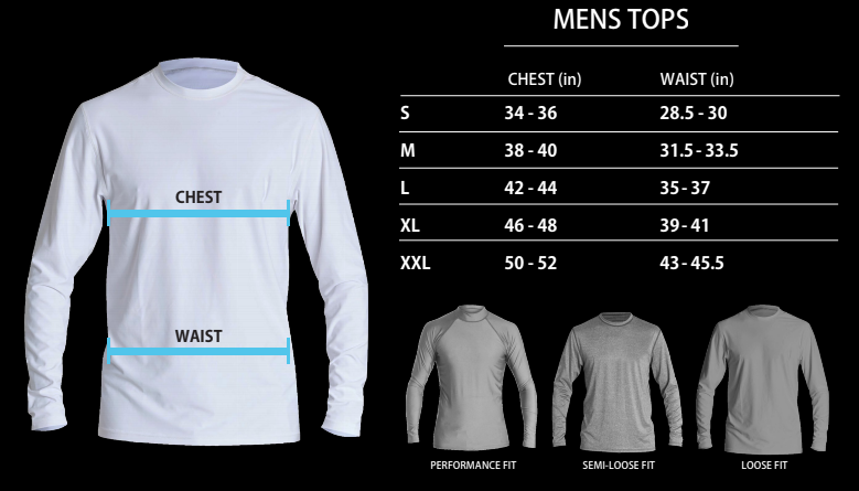 Unisex shirt size chart