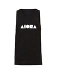 Unisex youth tank in dark grey heather screenprinted with our Aloha Island Shapes logo in white