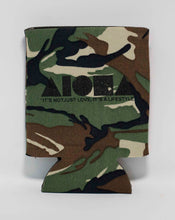 Camouflage Aloha Shapes ® logo koozie with tagline below "It's not just love, it's a lifestyle"