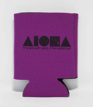 Purple Aloha Shapes ® logo koozie with tagline below "It's not just love, it's a lifestyle"