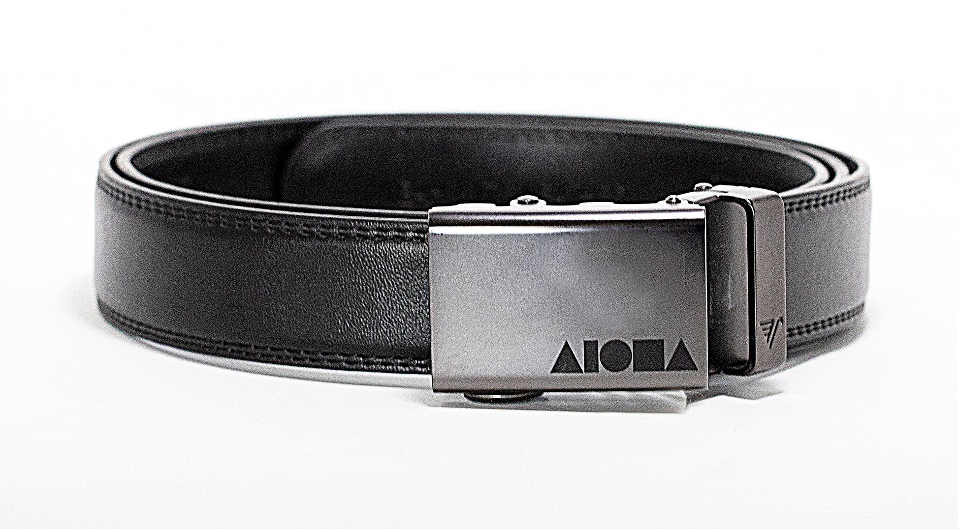 Black leather Aloha Shapes ® Mission Belt with gunmetal buckle 