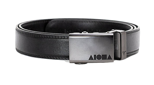 Black leather Aloha Shapes ® Mission Belt with gunmetal buckle 