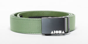 Green nylon Aloha Shapes® Mission belt with black gunmetal buckle