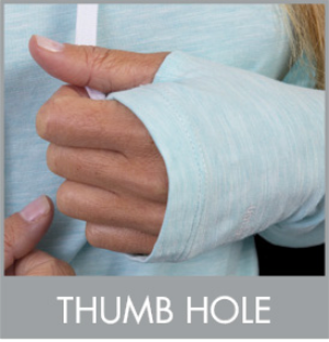 Closeup detail of sleeve thumbhole