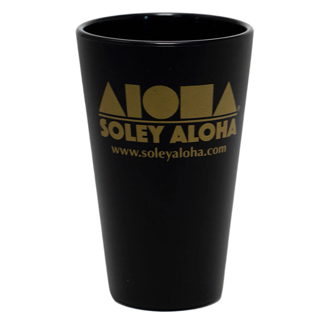 Black silicone pint lid with gold Aloha Shapes logo